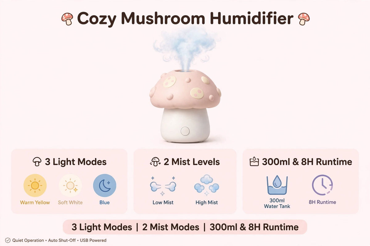 Cozy Mushroom Humidifier - 3-in-1 Cloud Mist Night Light | Cozy Mist Lab